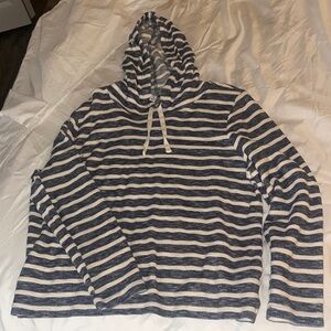 J. Crew Navy and White Striped Hooded Lounge Top